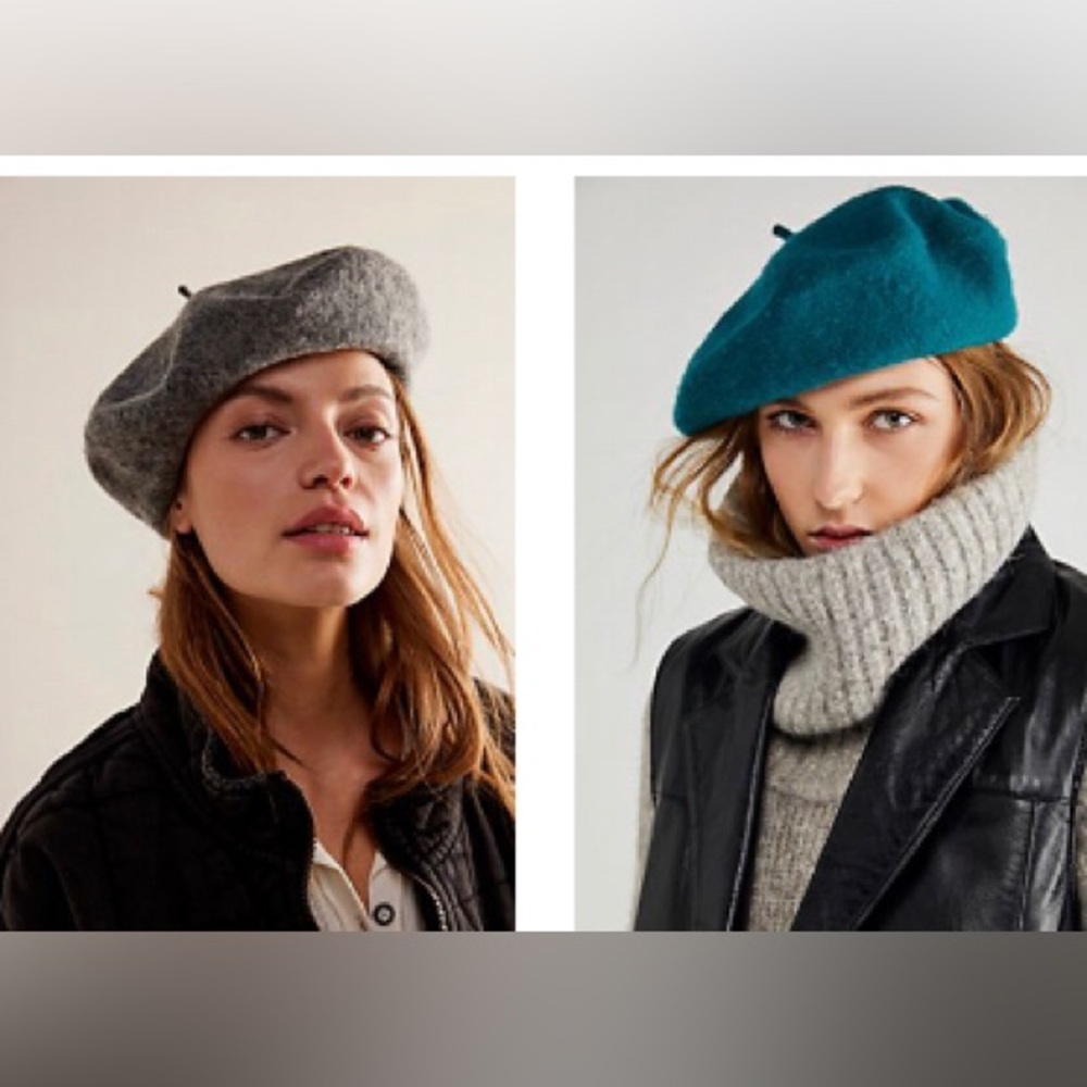 Free People Gray and Teal Beret Set